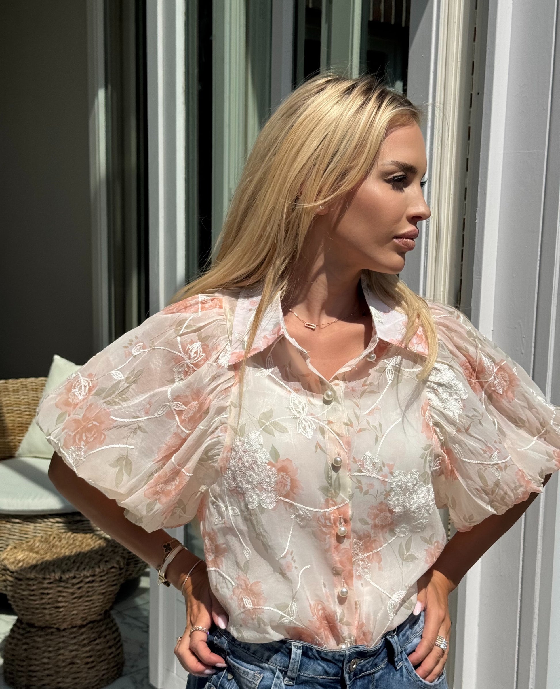 Bluse Lilou Floral Organza Rose