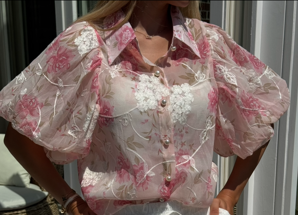 Bluse Lilou Floral Organza Rose