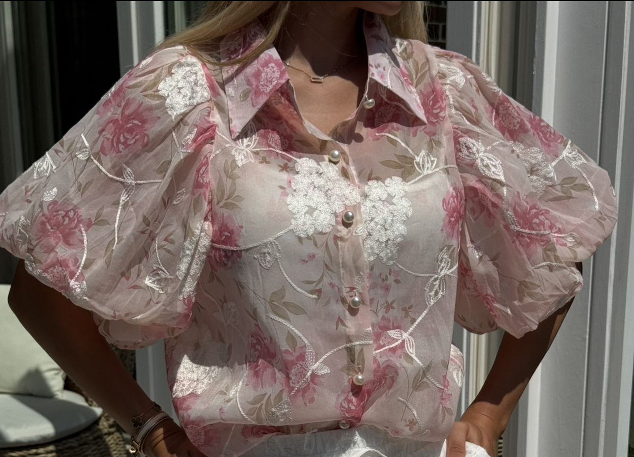 Bluse Lilou Floral Organza Rose